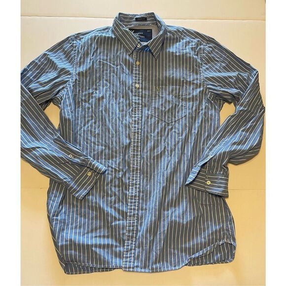 Mens American Eagle Blue White Buttondown Long‎ Sleeve Shirt XLT Classic Fit A21 - Picture 1 of 7